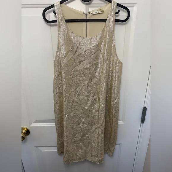 Women’s Alice + Olivia Gold Silk Blend Sleeveless Mini Dress S Party Holiday - Picture 2 of 9